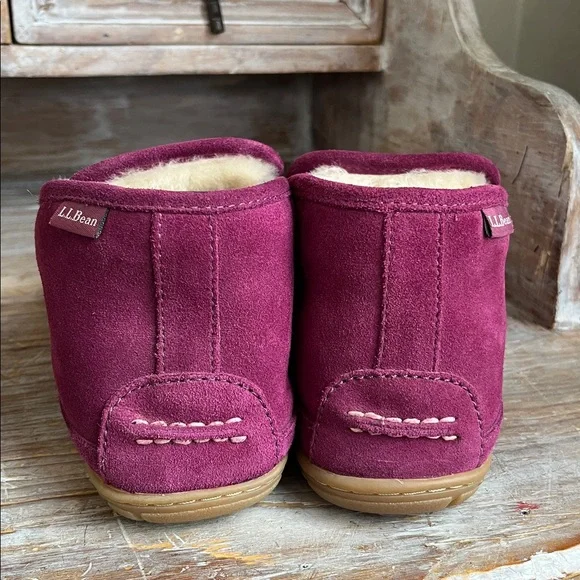 🤍 L.L. Bean Wicked Good Boot Moc Slippers Size 8 Bramble Berry Suede Shearling - Picture 5 of 11